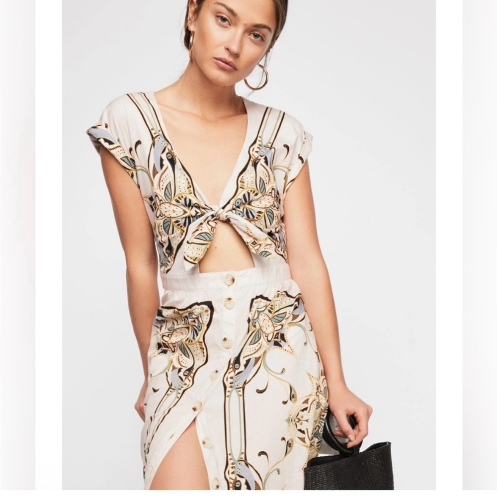 Free people Elegant Cream and Gold Patterned Dress